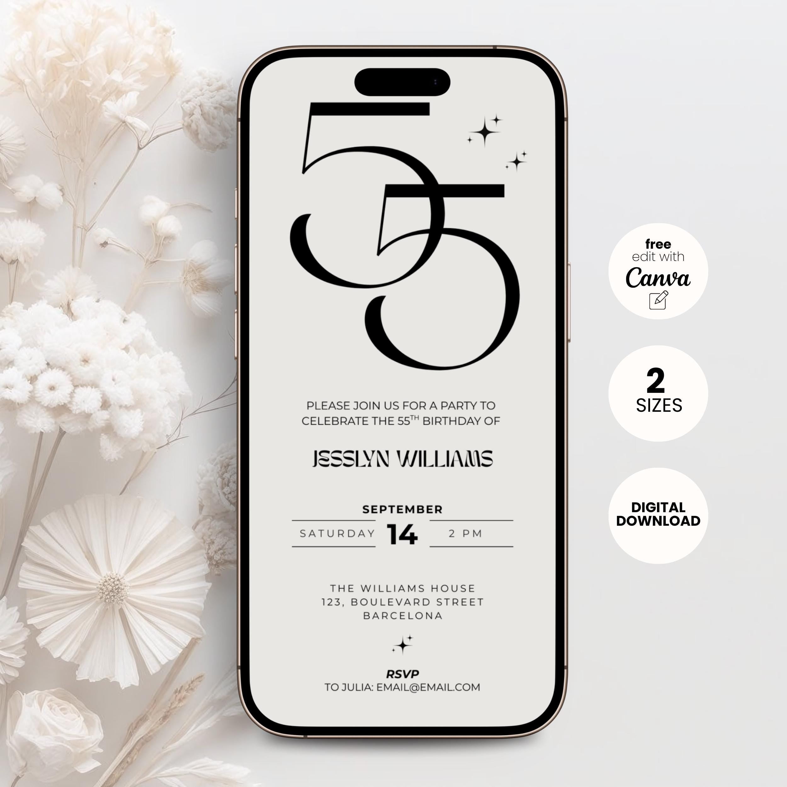 Elegant Beige 55th Birthday Invitation
