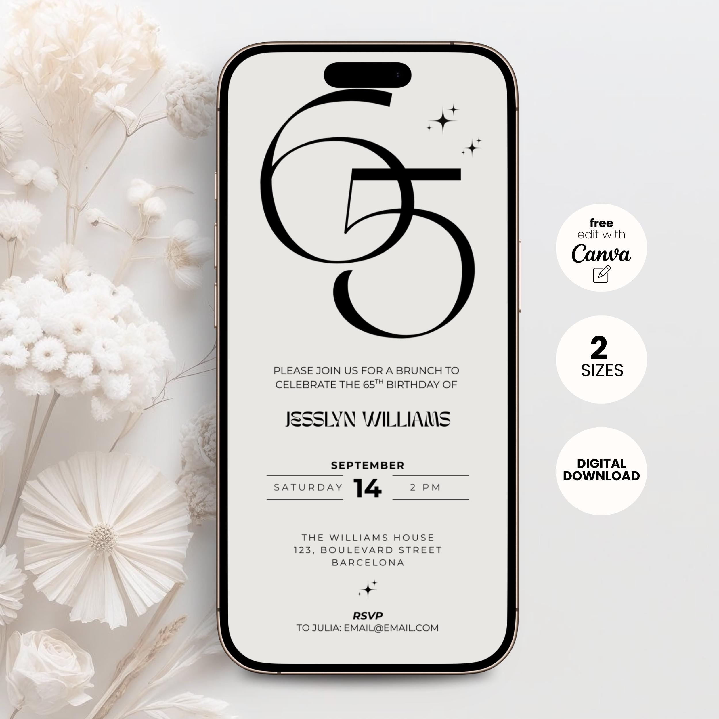 Elegant Beige 65th Birthday Invitation