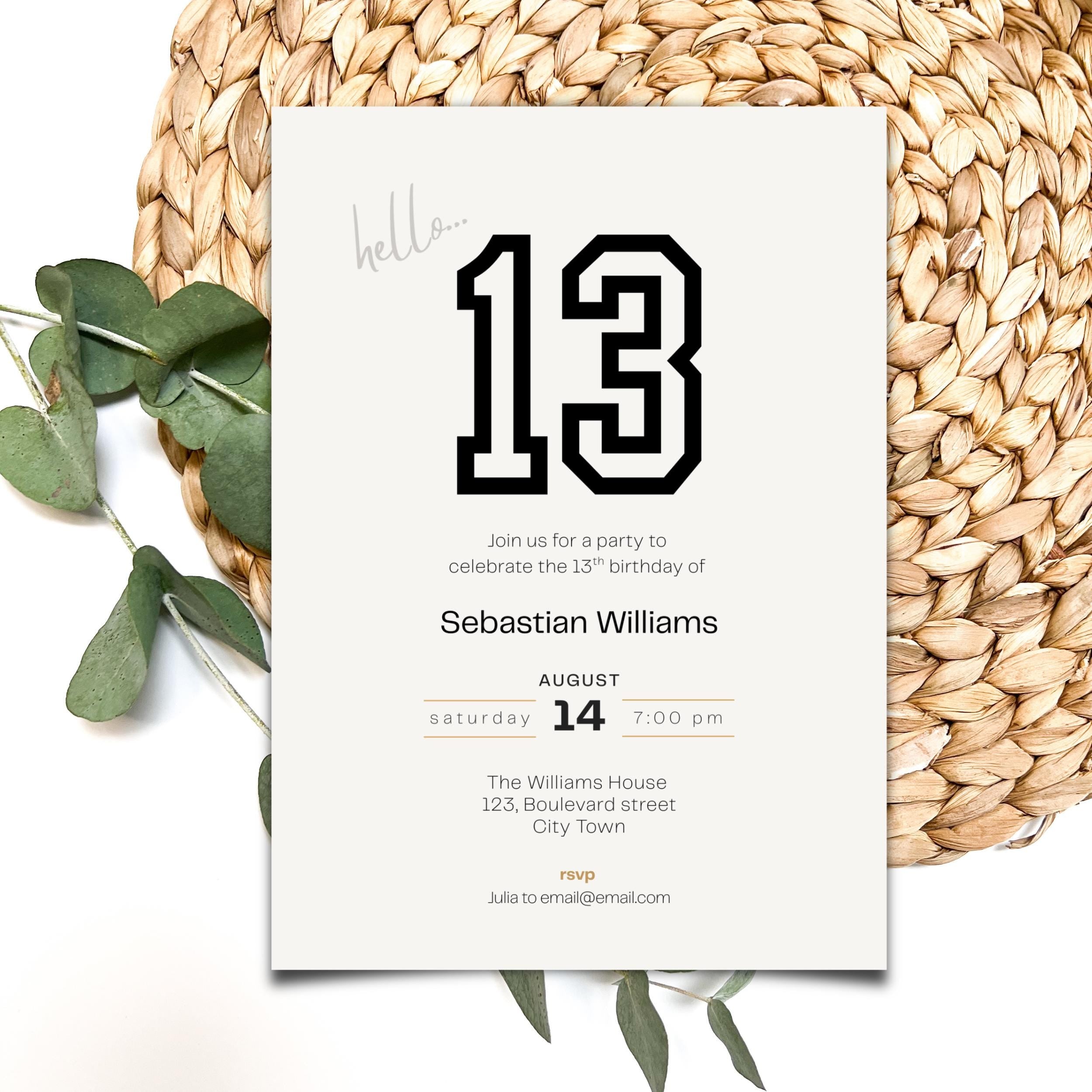 13th Birthday Invitation Card For Teenager Boys