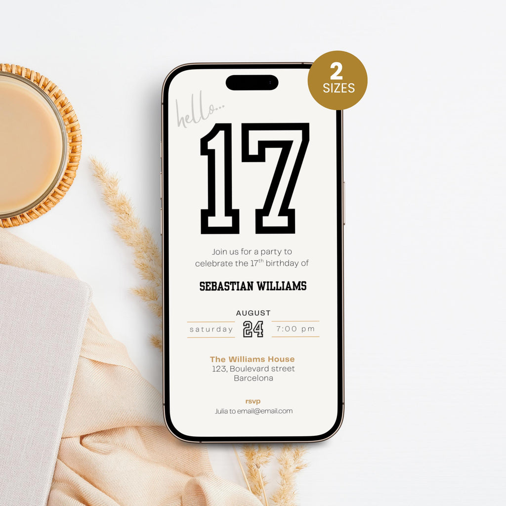Minimal Sports 17th Birthday Invitation Template
