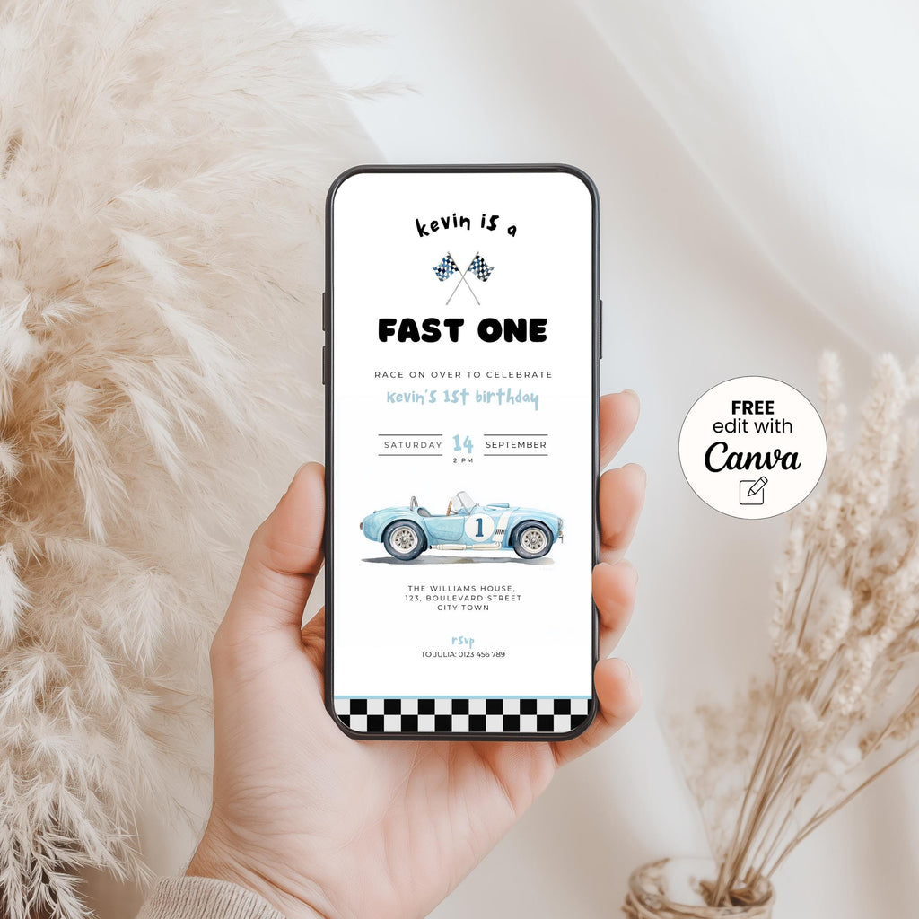 Fast One Birthday Invitation Vintage Racing Car