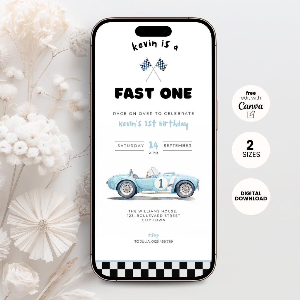 Fast One Birthday Invitation Vintage Racing Car