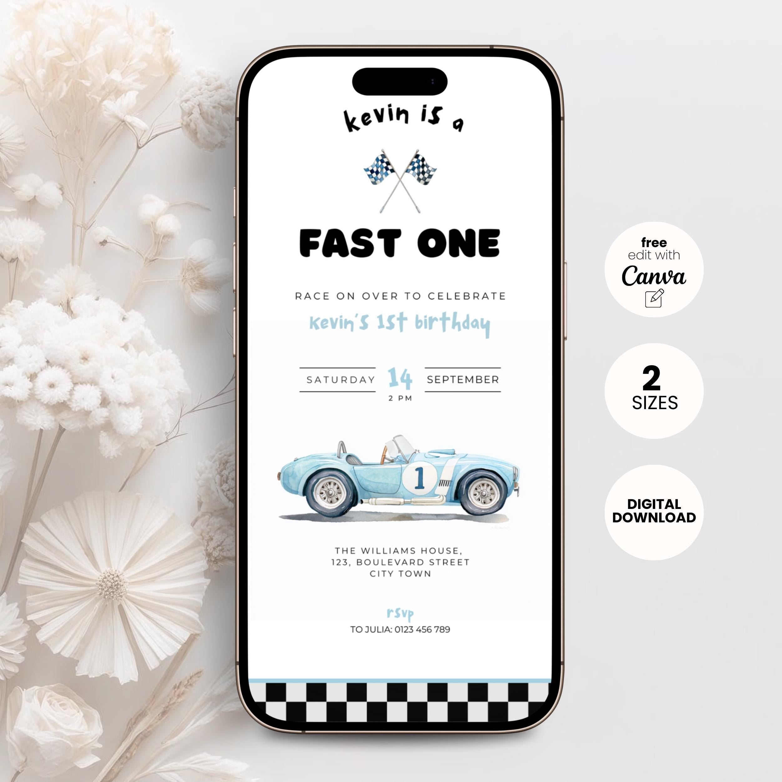Fast One Birthday Invitation Vintage Racing Car