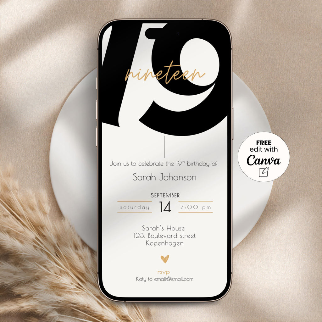 Minimal Bold 19th Birthday Invitation Template