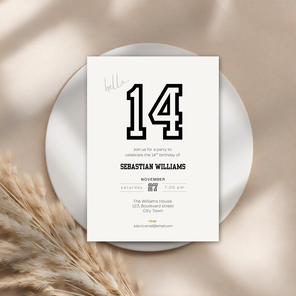 Minimal Sporty 14th Birthday Invitation
