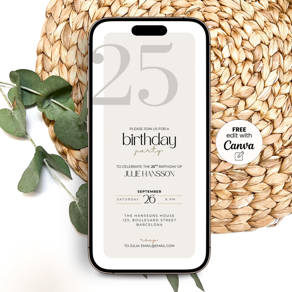 Modern Elegant 25th Birthday Invitation