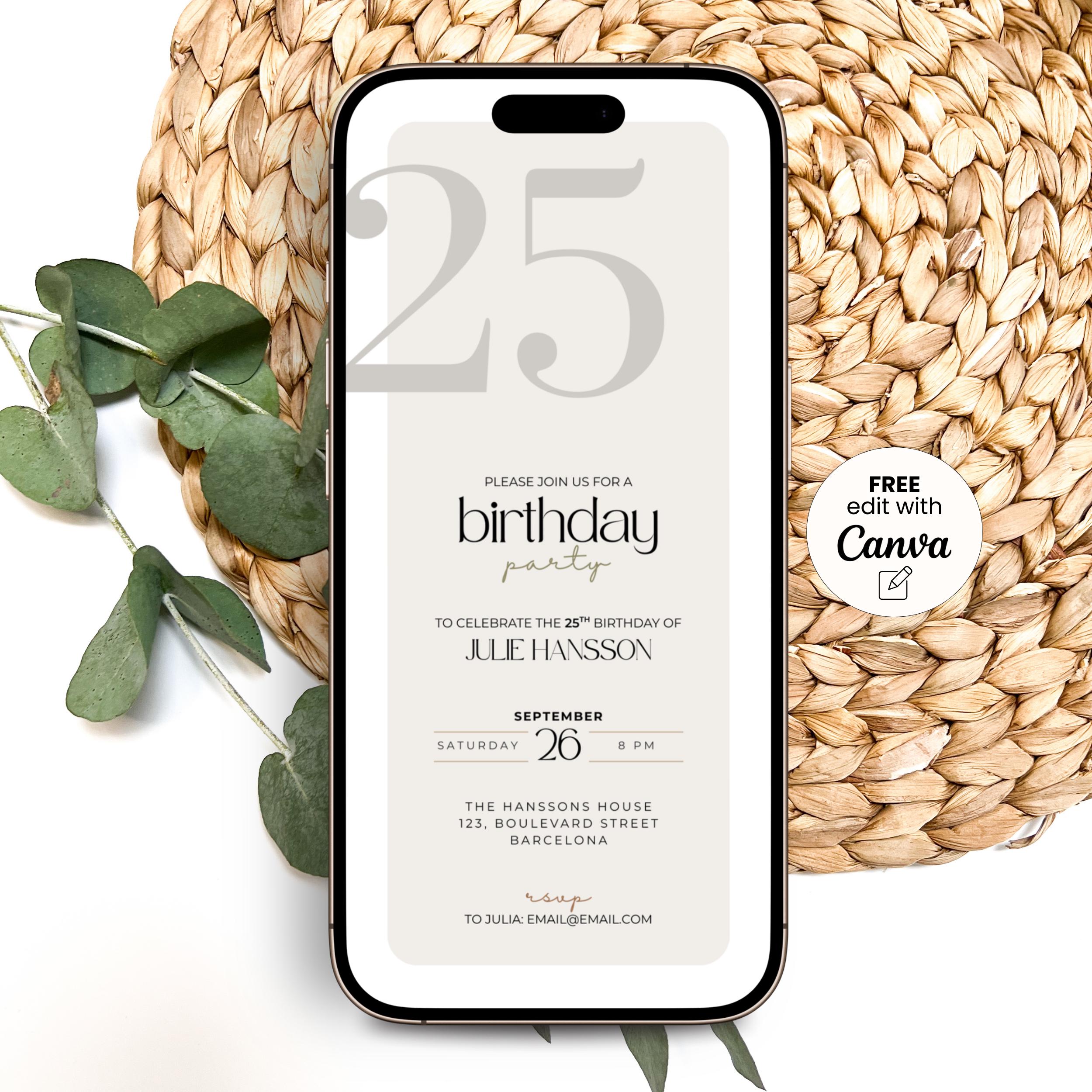 Modern Elegant 25th Birthday Invitation