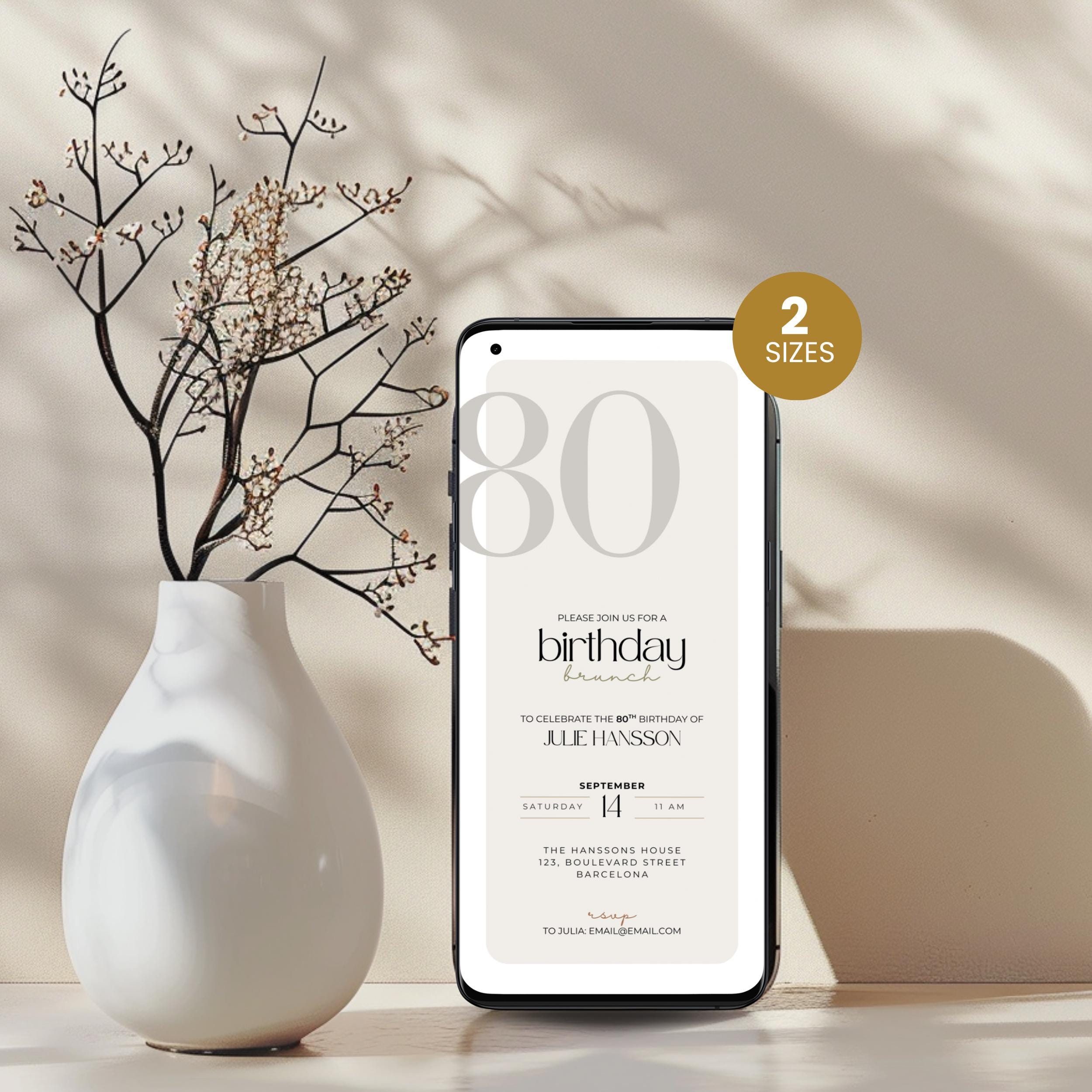 Stylish Elegant 80th Birthday Invitation Brunch