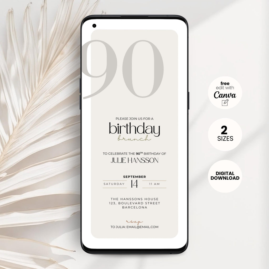 Minimal Elegant 90th Birthday Invitation