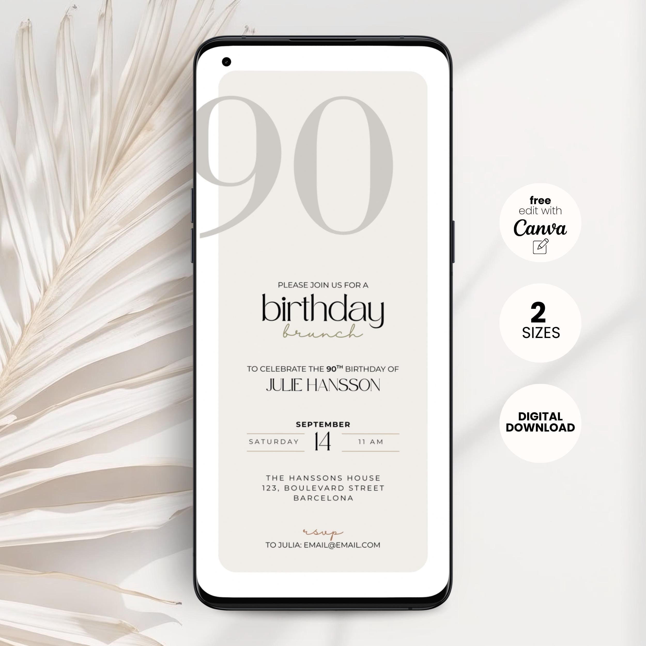 Minimal Elegant 90th Birthday Invitation