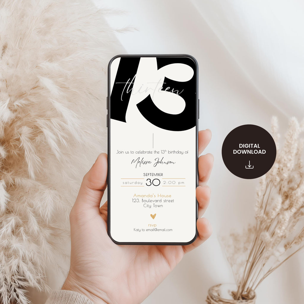 Minimal Bold 13th Birthday Invitation