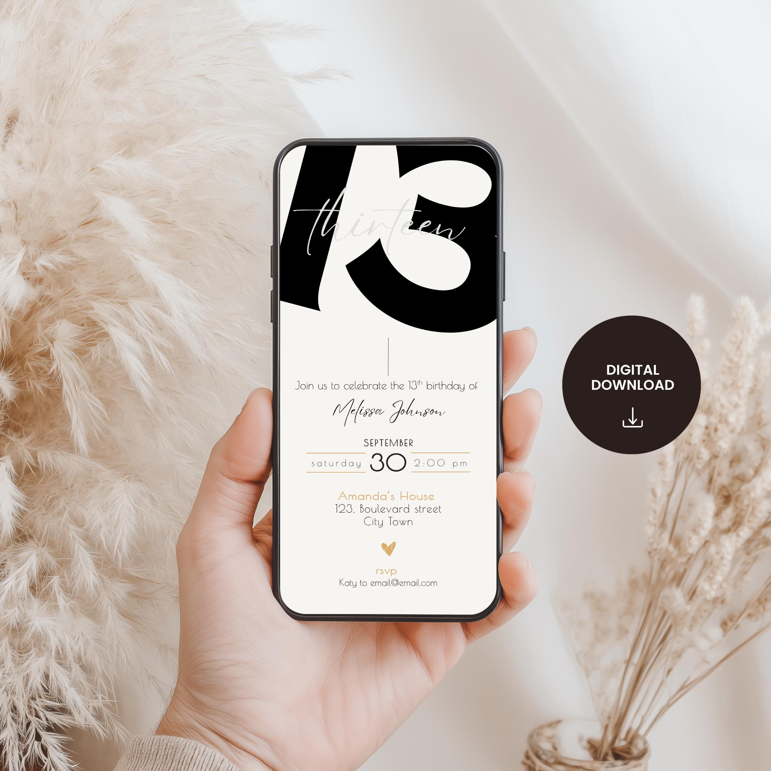 Minimal Bold 13th Birthday Invitation