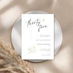 Invitation card for a 35th birthday celebration on a beige background with pampas grass.