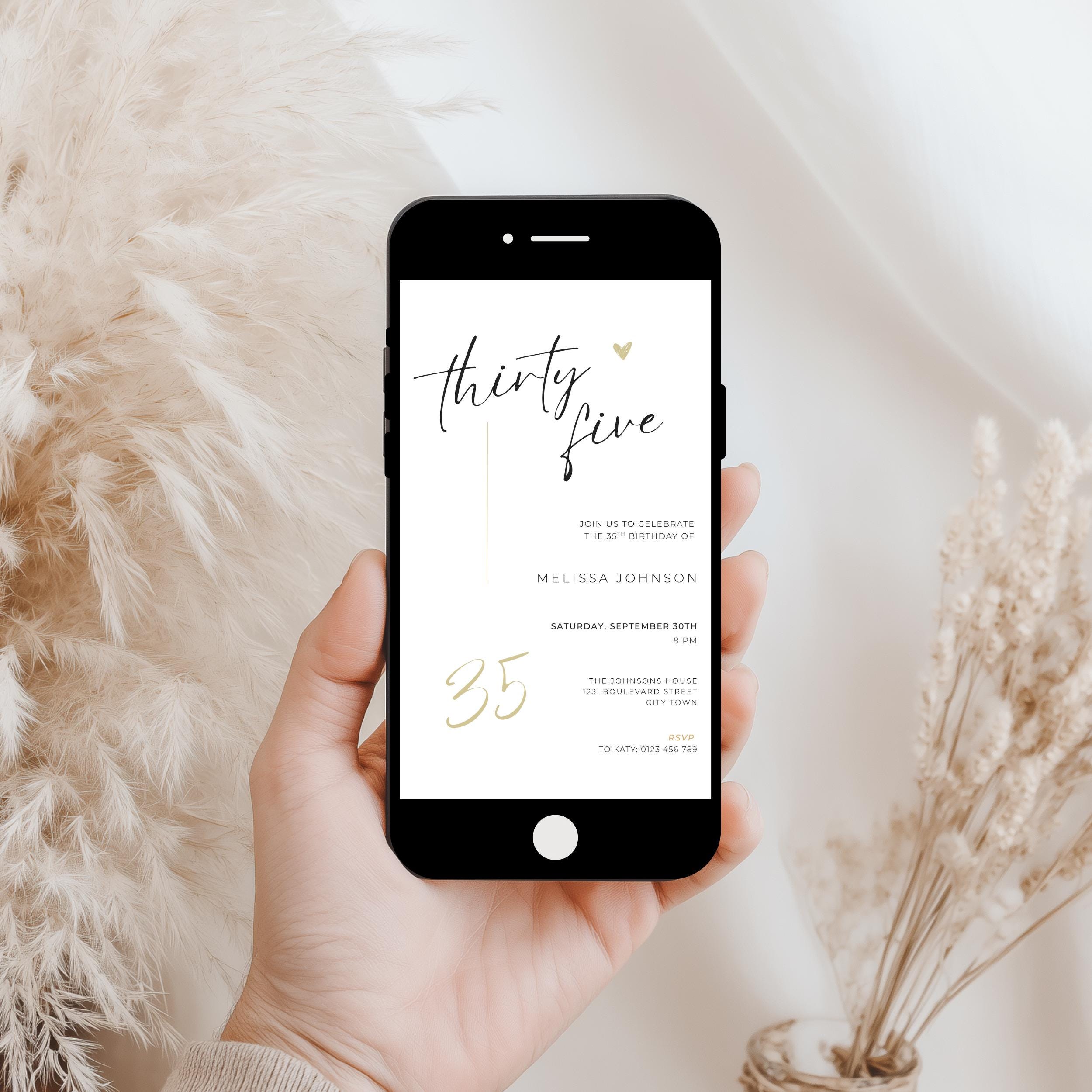 Modern Elegant 35th Birthday Invitation