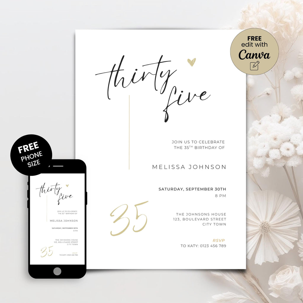 Modern Elegant 35th Birthday Invitation