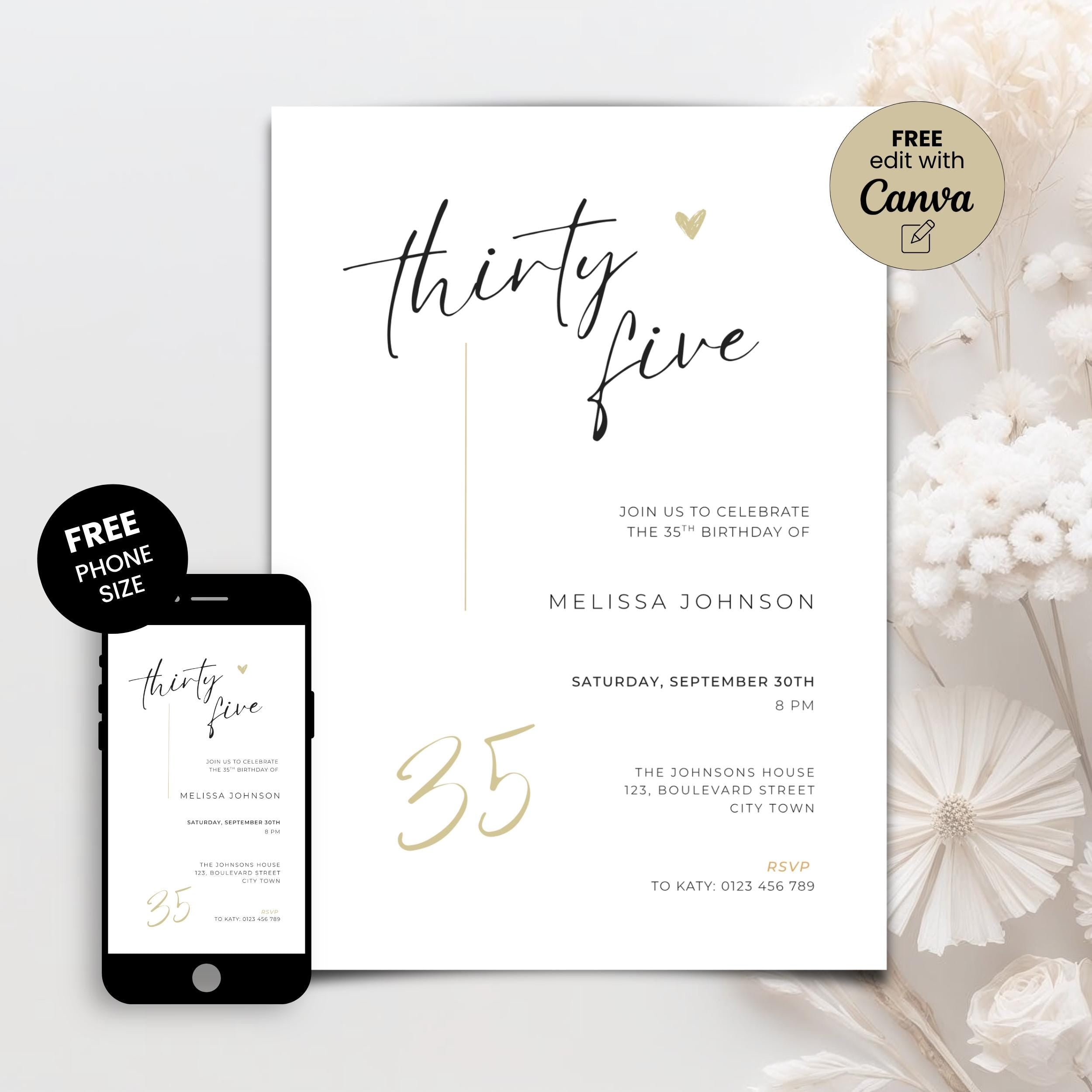 Modern Elegant 35th Birthday Invitation