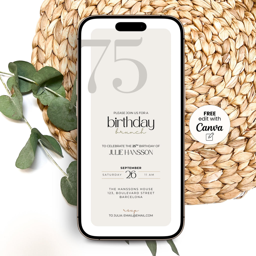 Minimal Elegant 75th Birthday Brunch Invitation