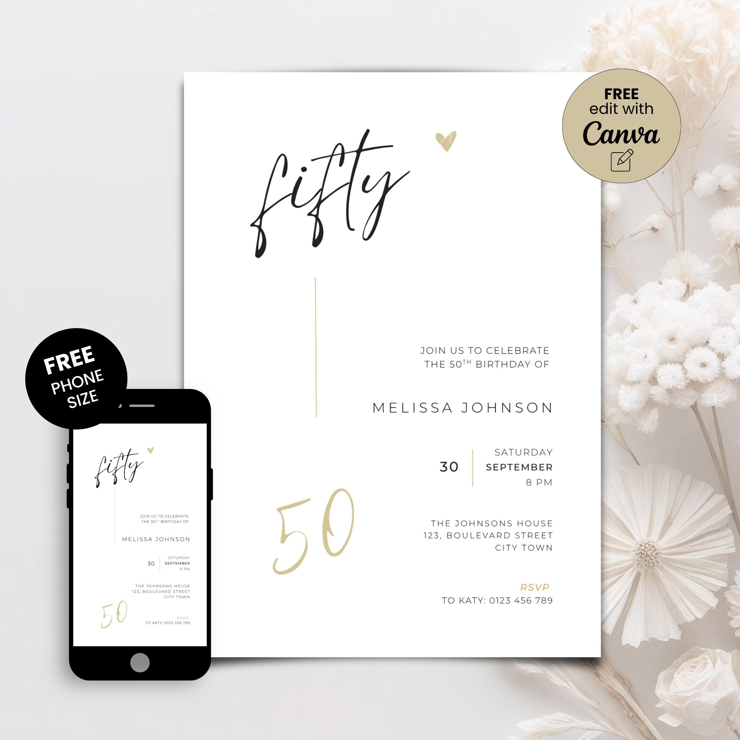 Elegant Minimal 50th Birthday Invitation