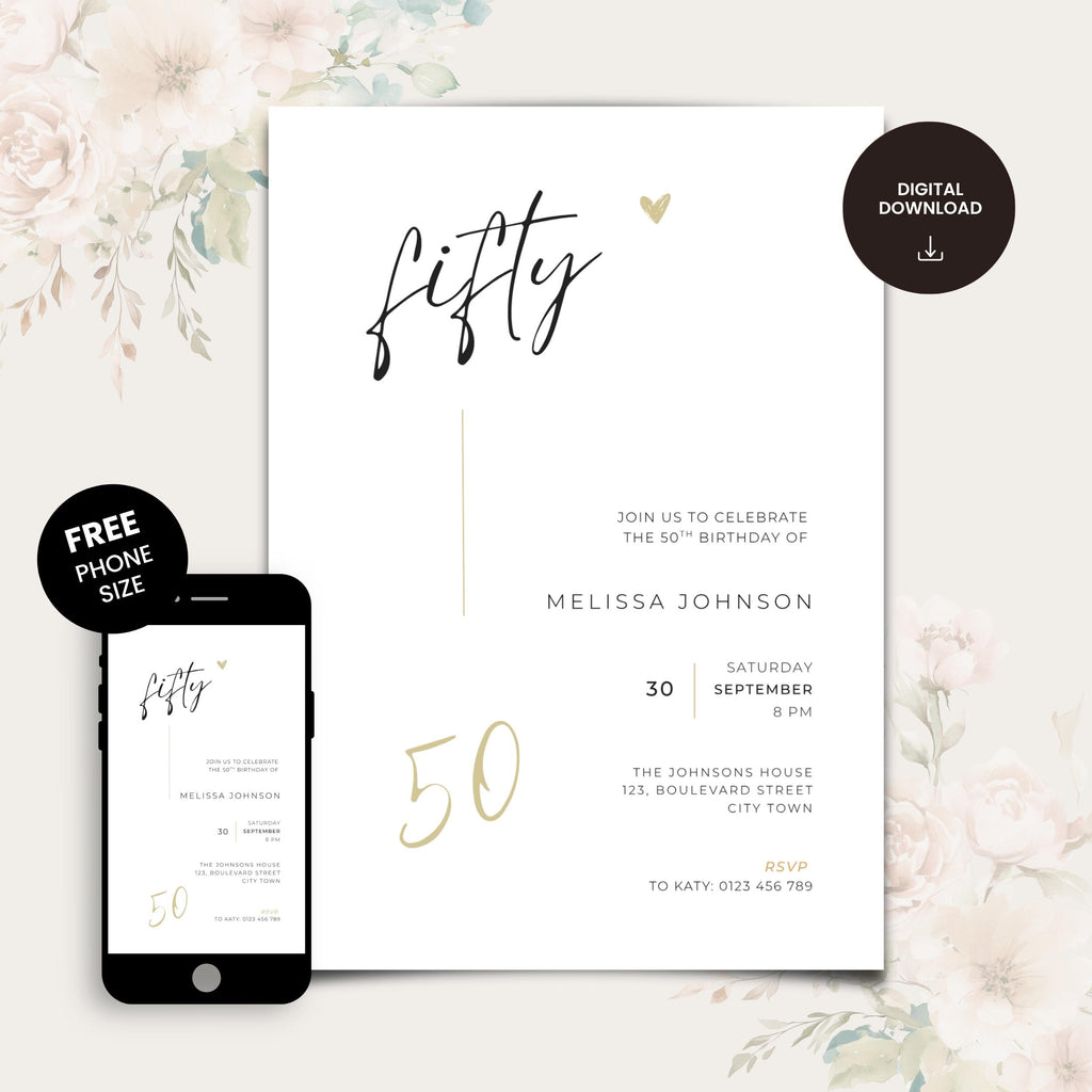 Elegant Minimal 50th Birthday Invitation
