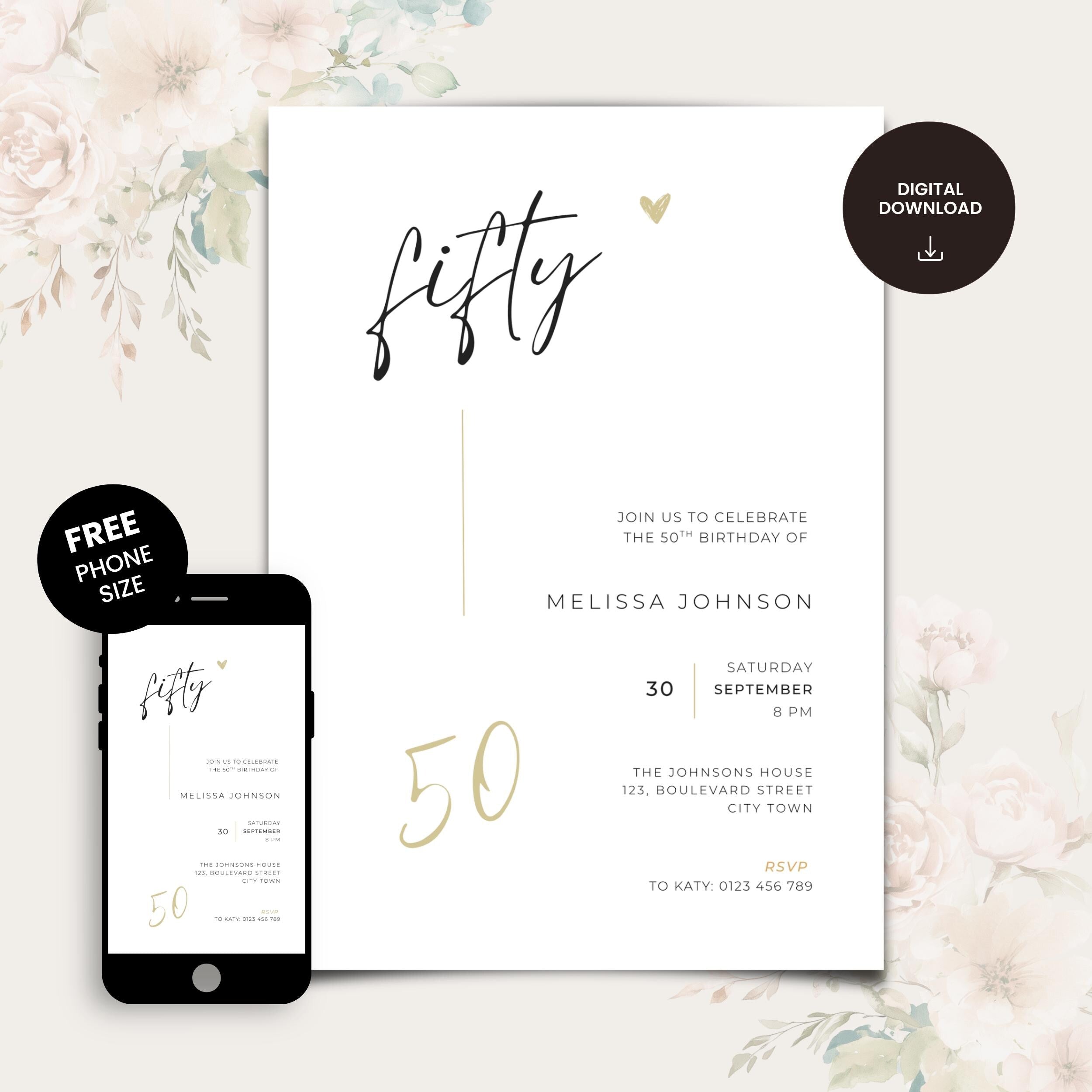 Elegant Minimal 50th Birthday Invitation