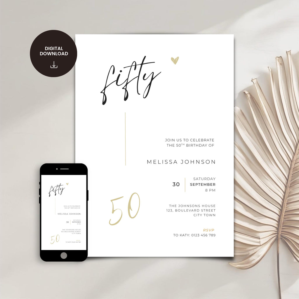Elegant Minimal 50th Birthday Invitation
