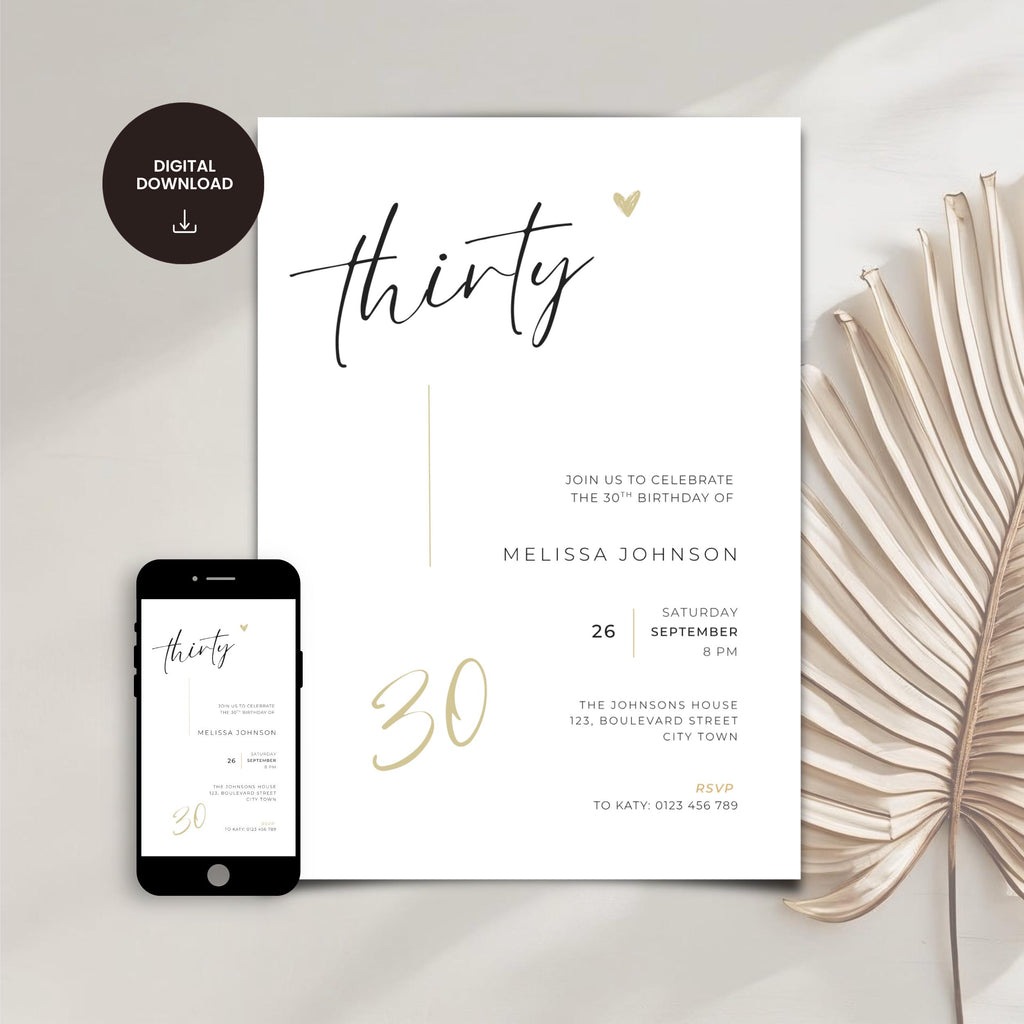 Modern Elegant 30th Birthday Invitation