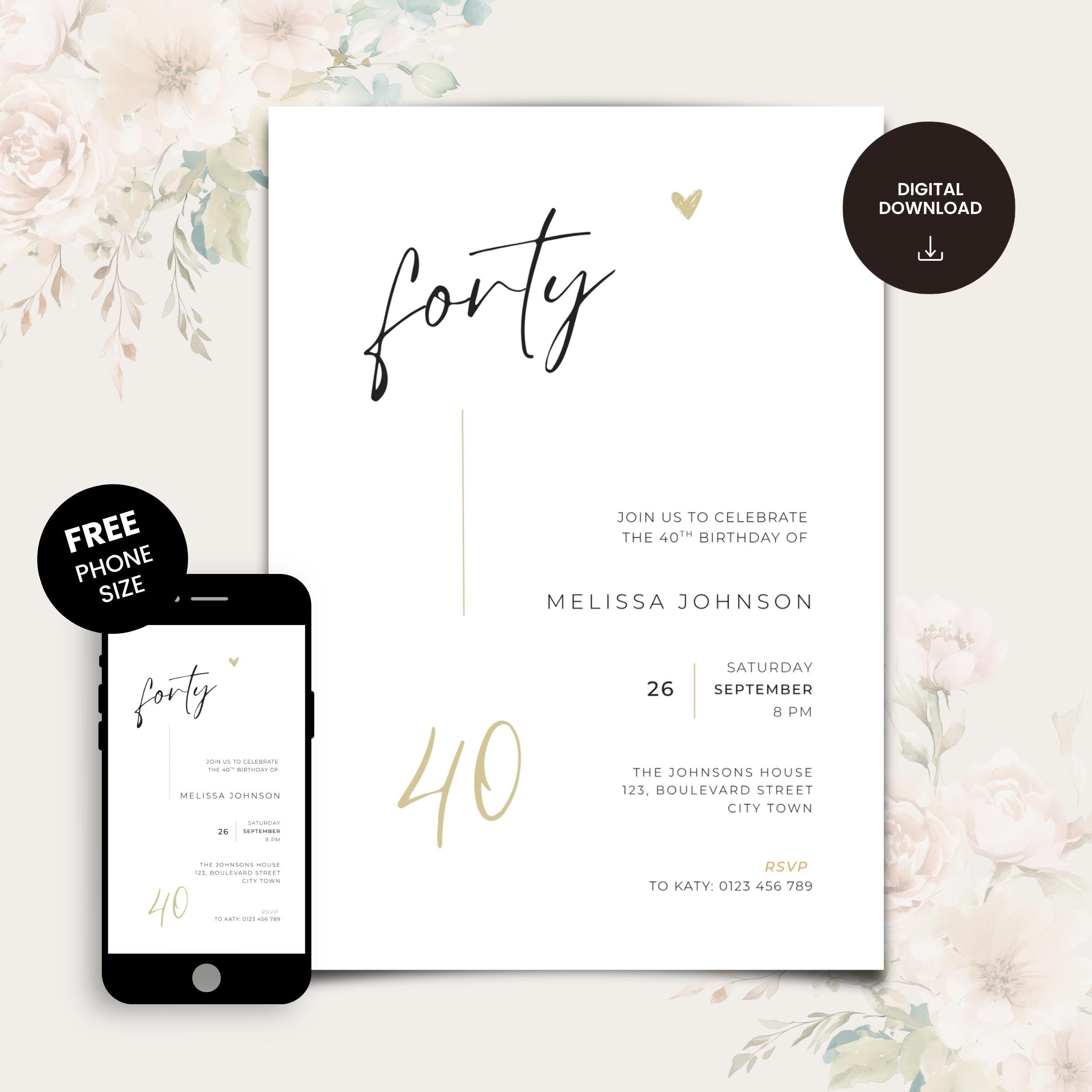 Elegant Calligraphy 40th Birthday Invitation