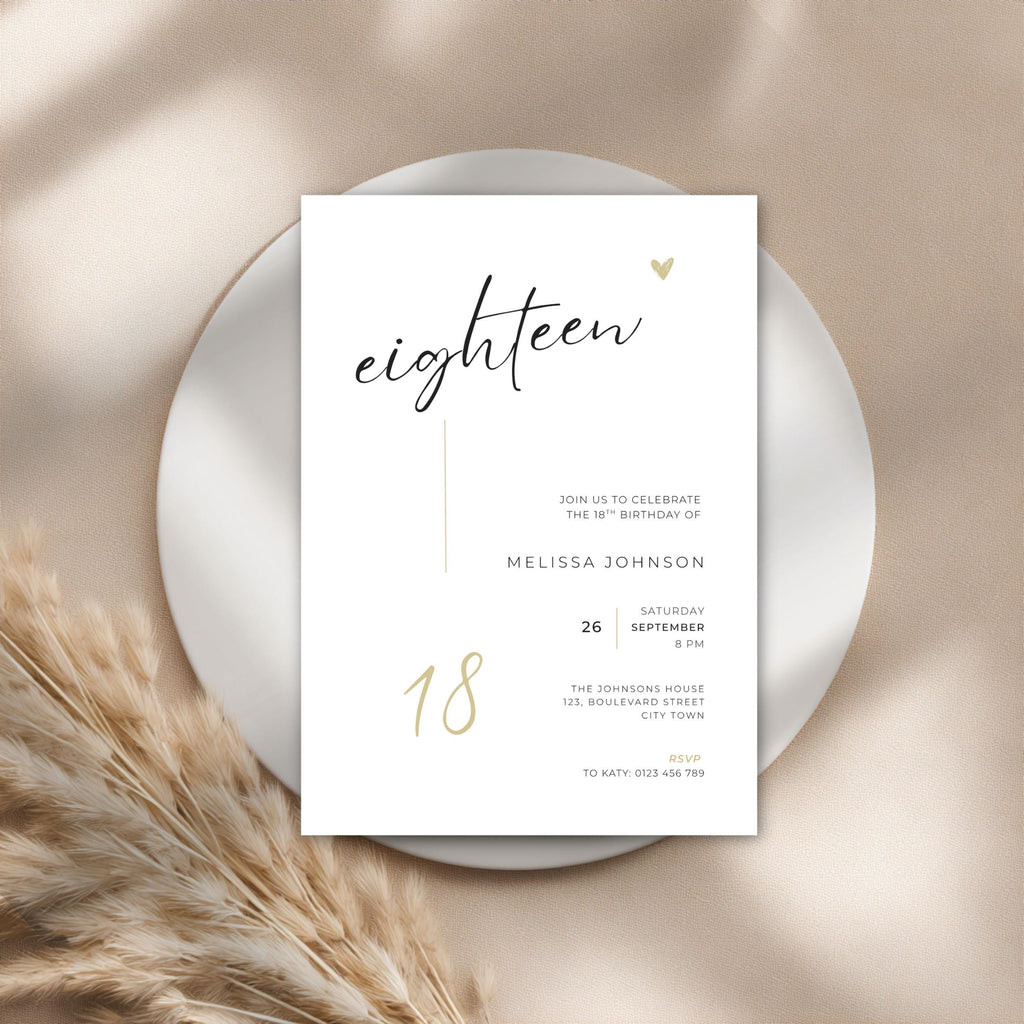 Modern Elegant 18th Birthday Invitation