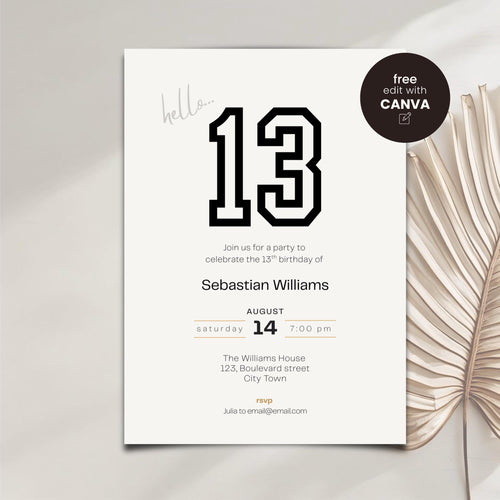 13th Birthday Invitation Card For Teenager Boys
