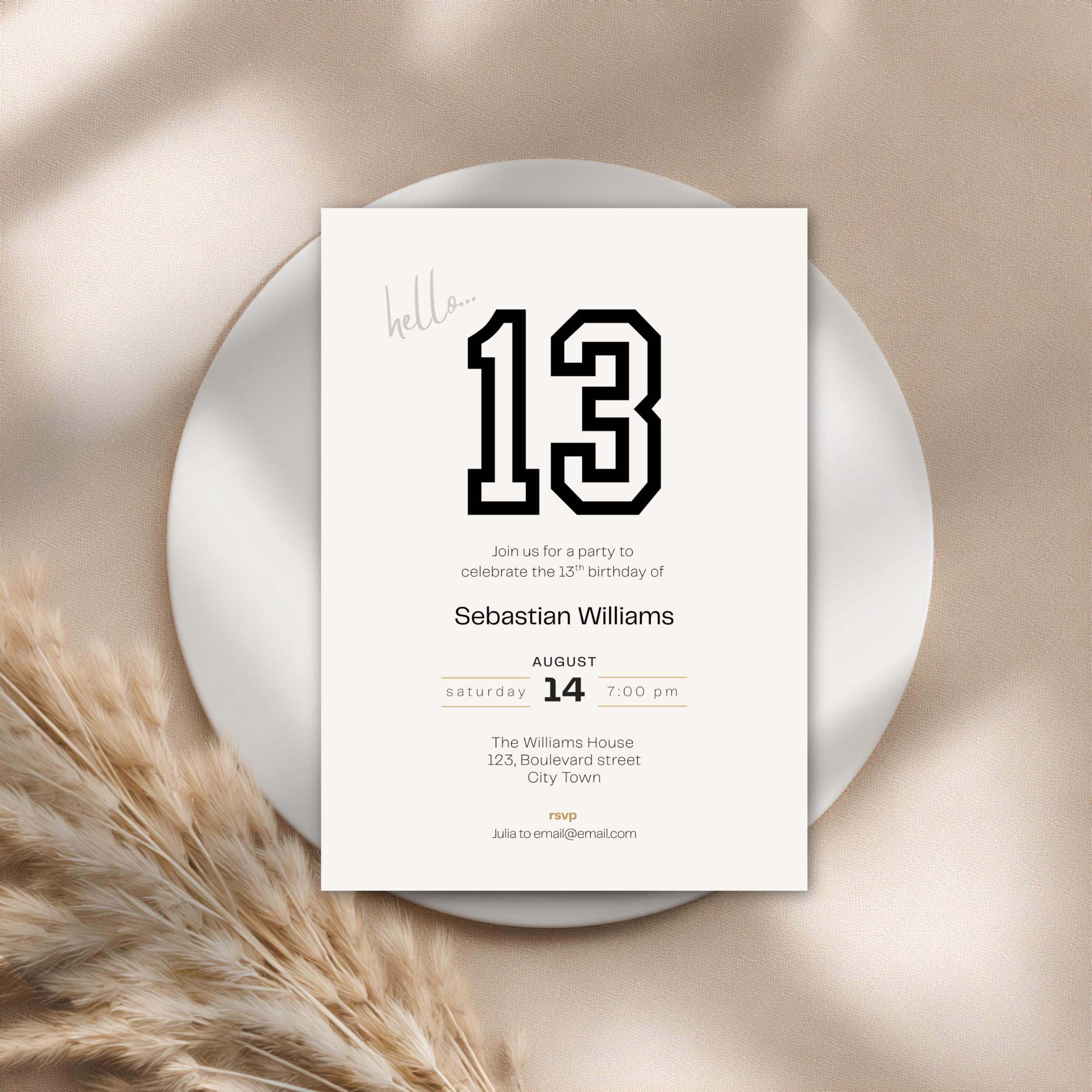 13th Birthday Invitation Card For Teenager Boys
