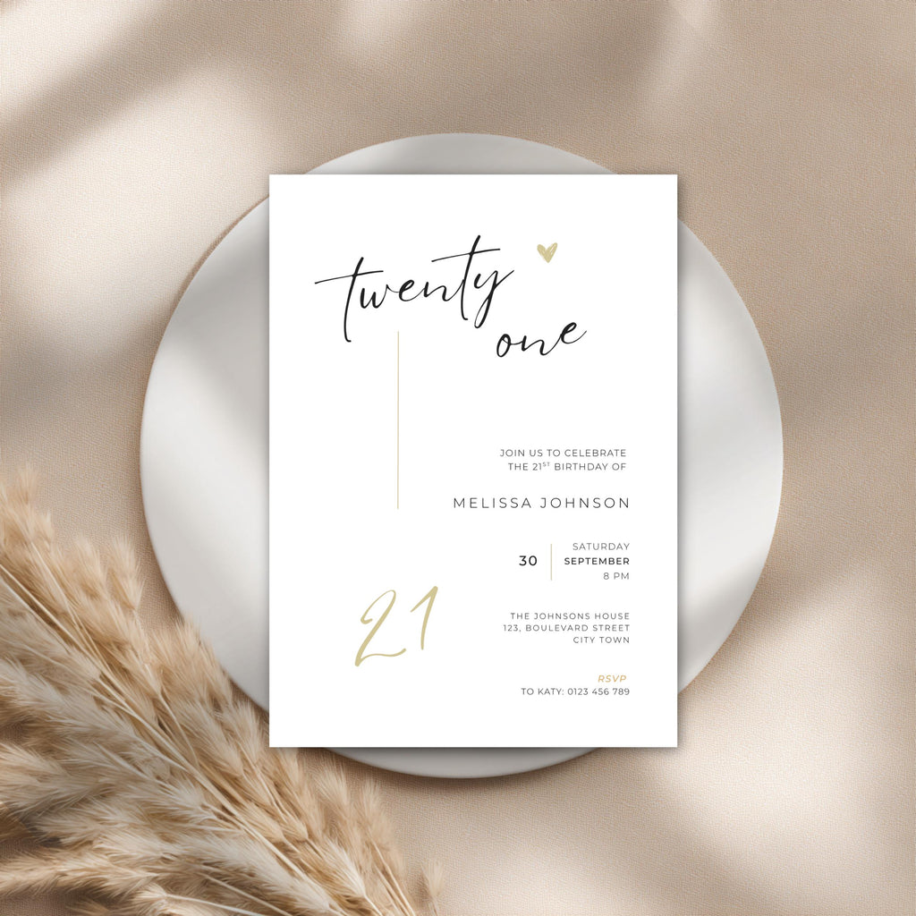 Minimal 21st Birthday Invitation Template