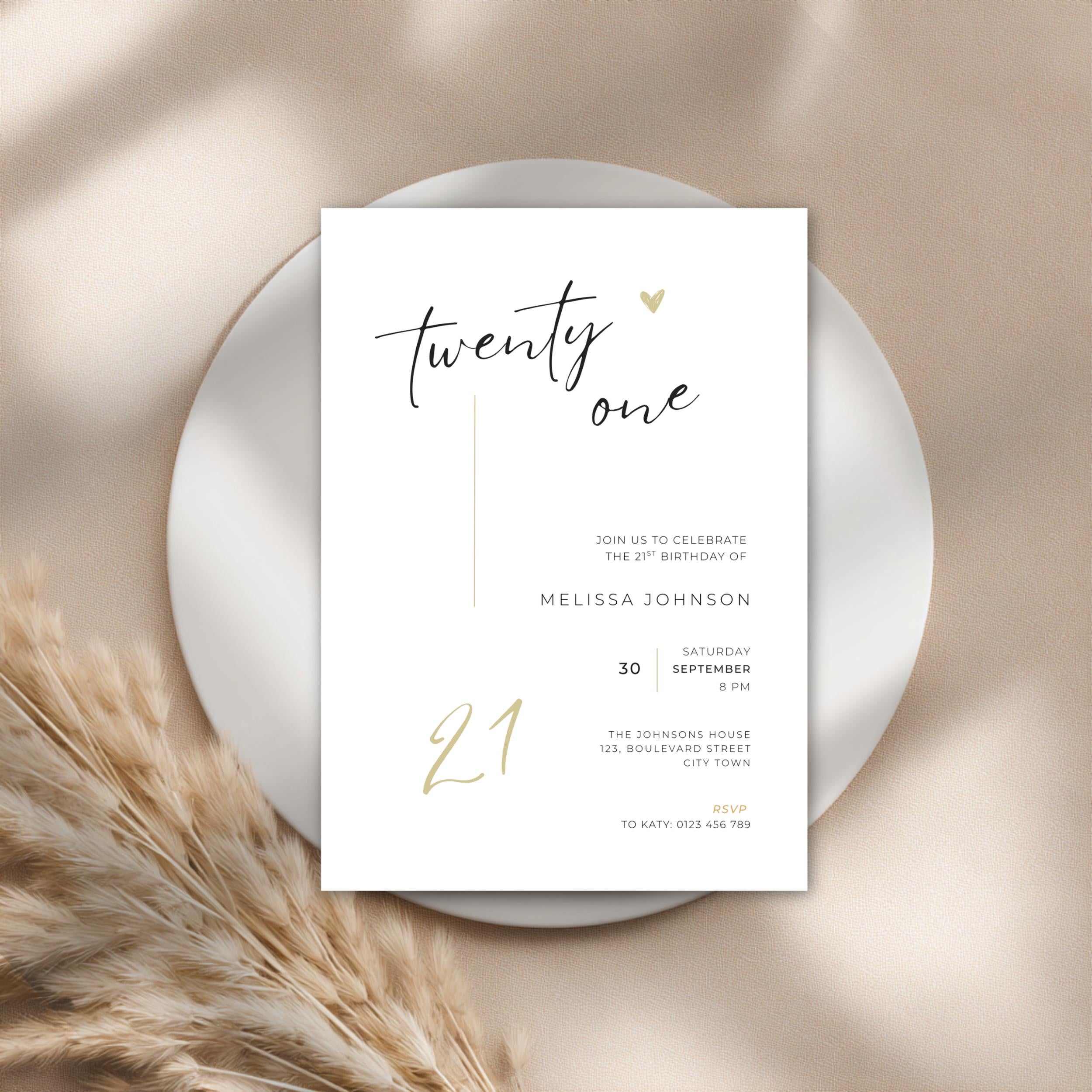 Minimal 21st Birthday Invitation Template