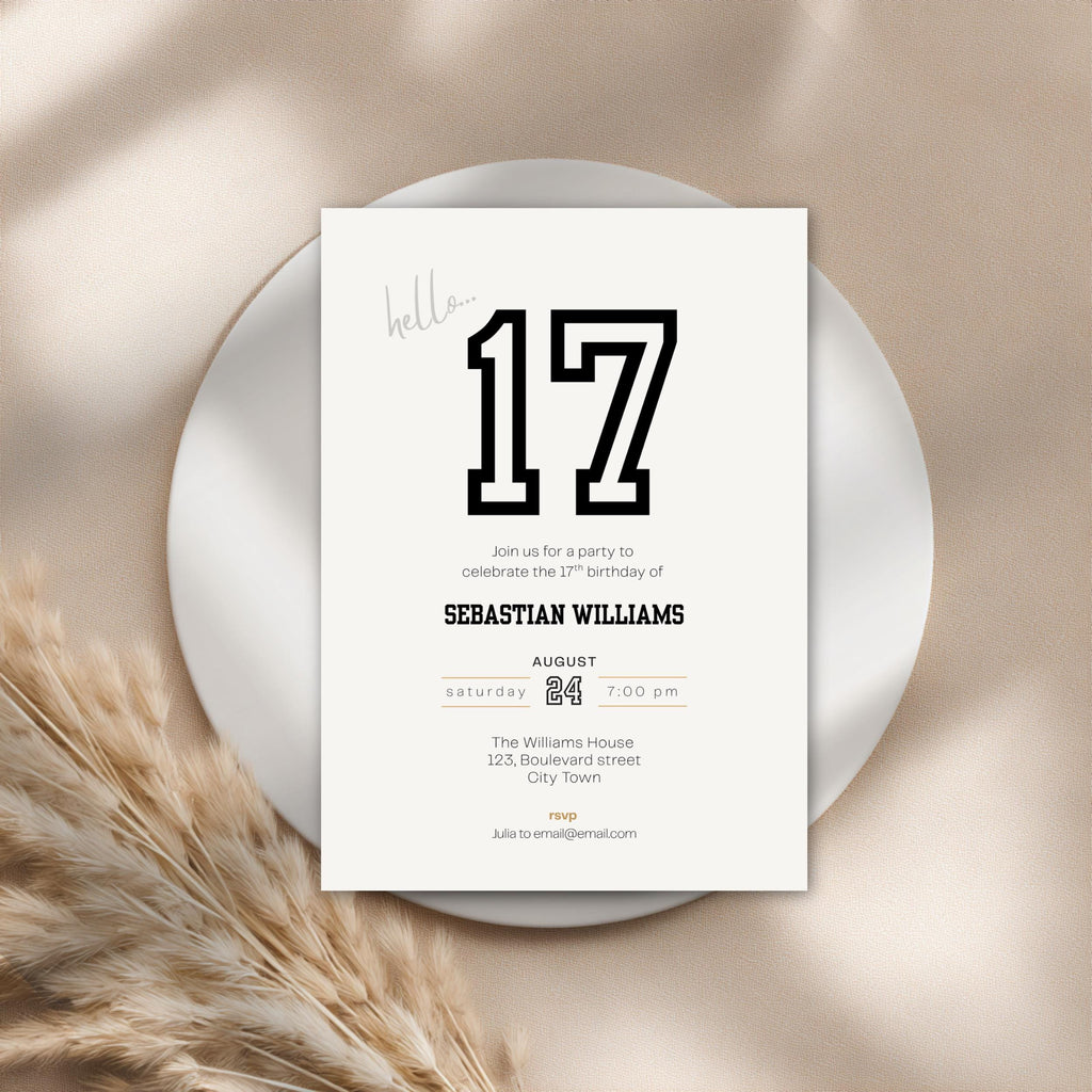 Beige Sports 17th Birthday Invitation Template