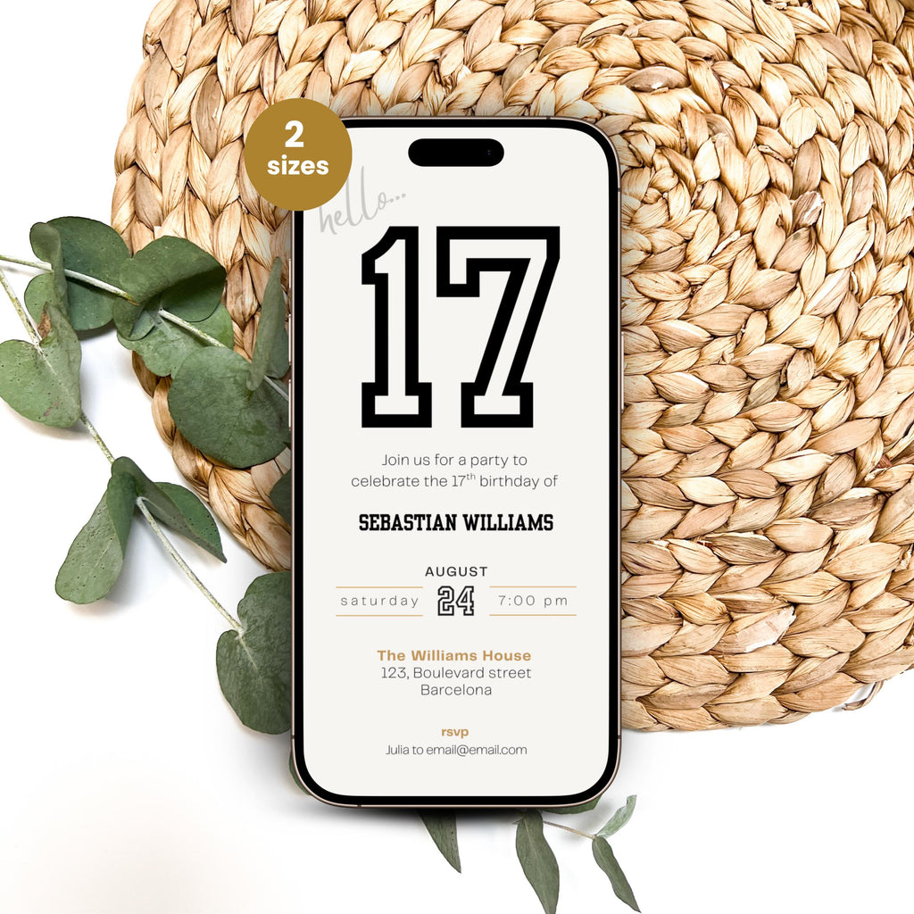 Minimal Sports 17th Birthday Invitation Template