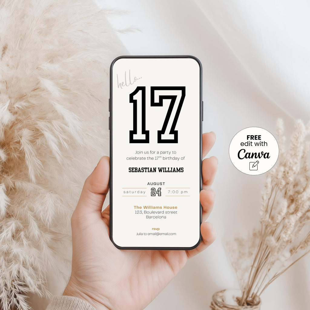 Minimal Sports 17th Birthday Invitation Template