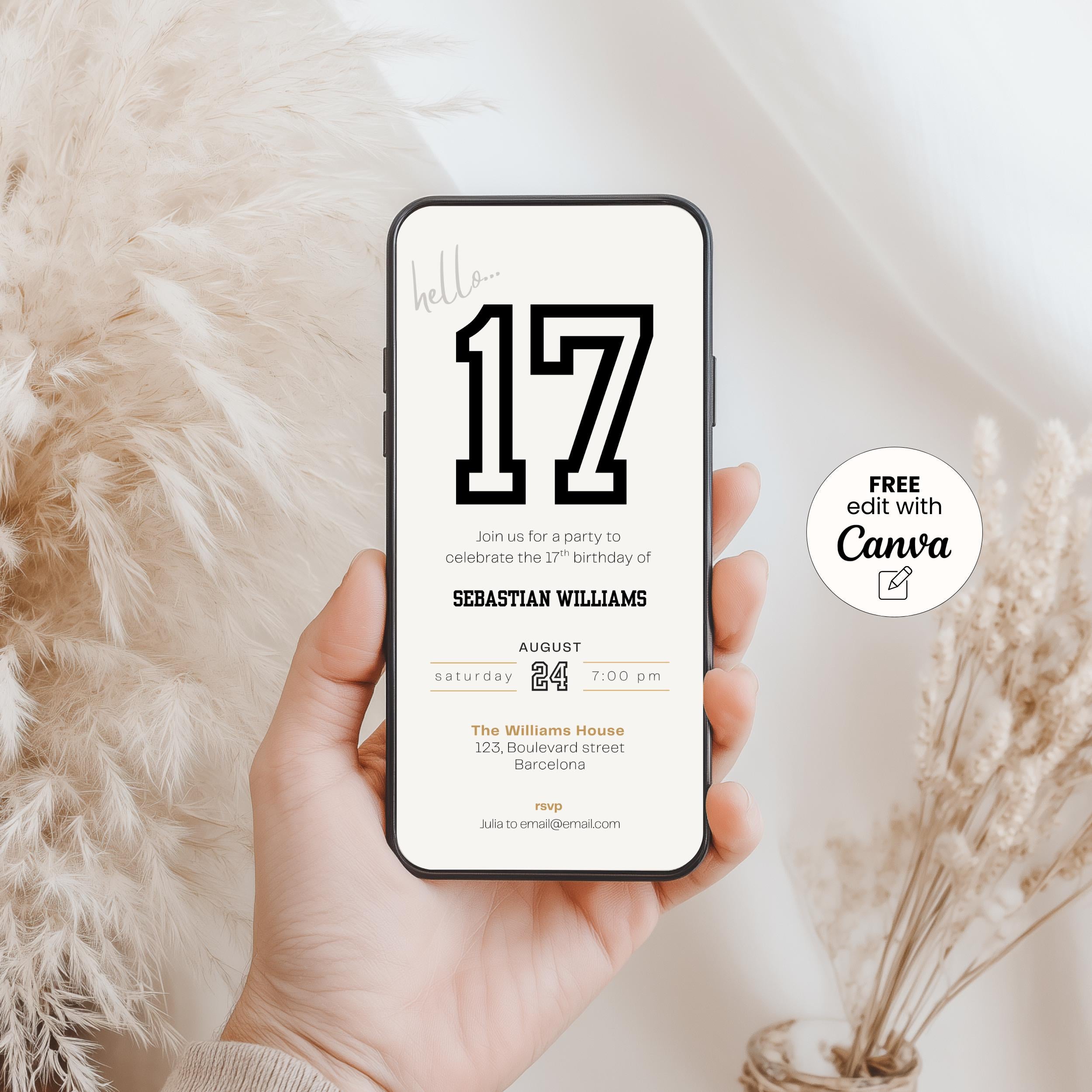 Minimal Sports 17th Birthday Invitation Template