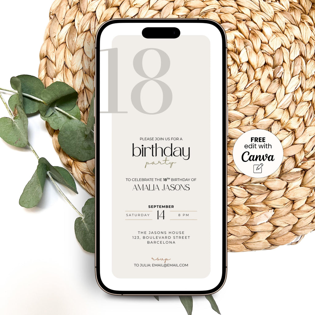 Modern Minimal 18th Birthday Invitation