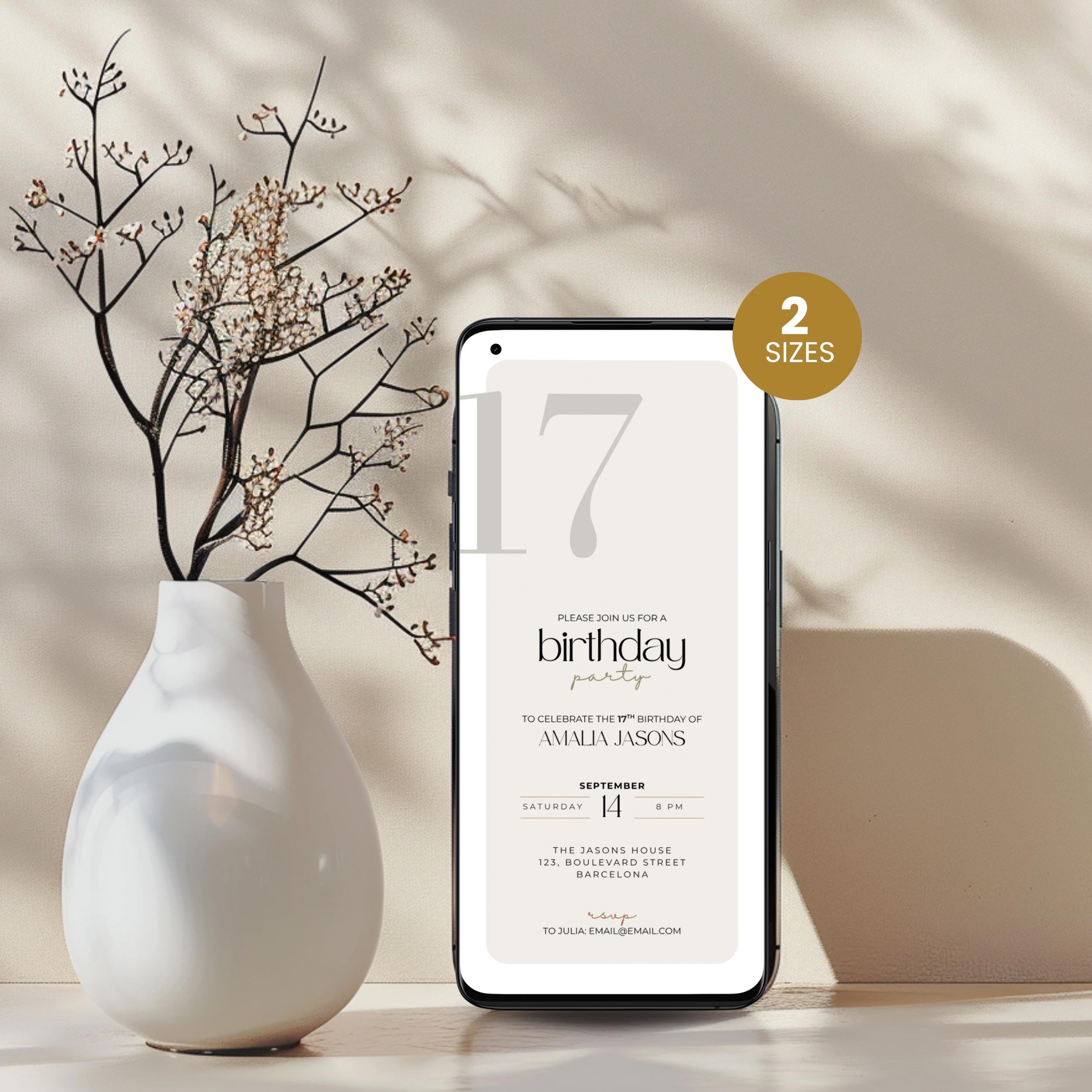 Minimal 17th Birthday Party Invitation Template