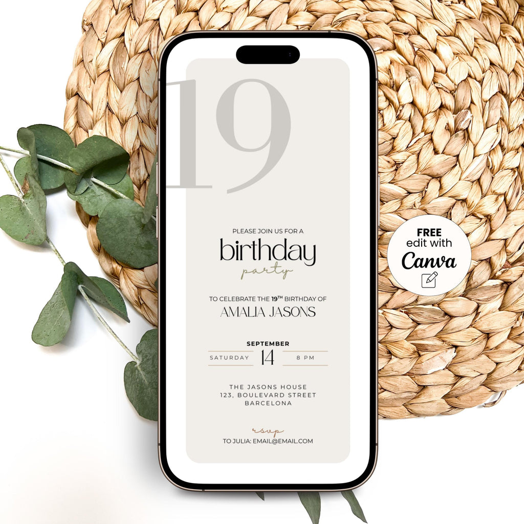 Minimal 19th Birthday Invitation Template