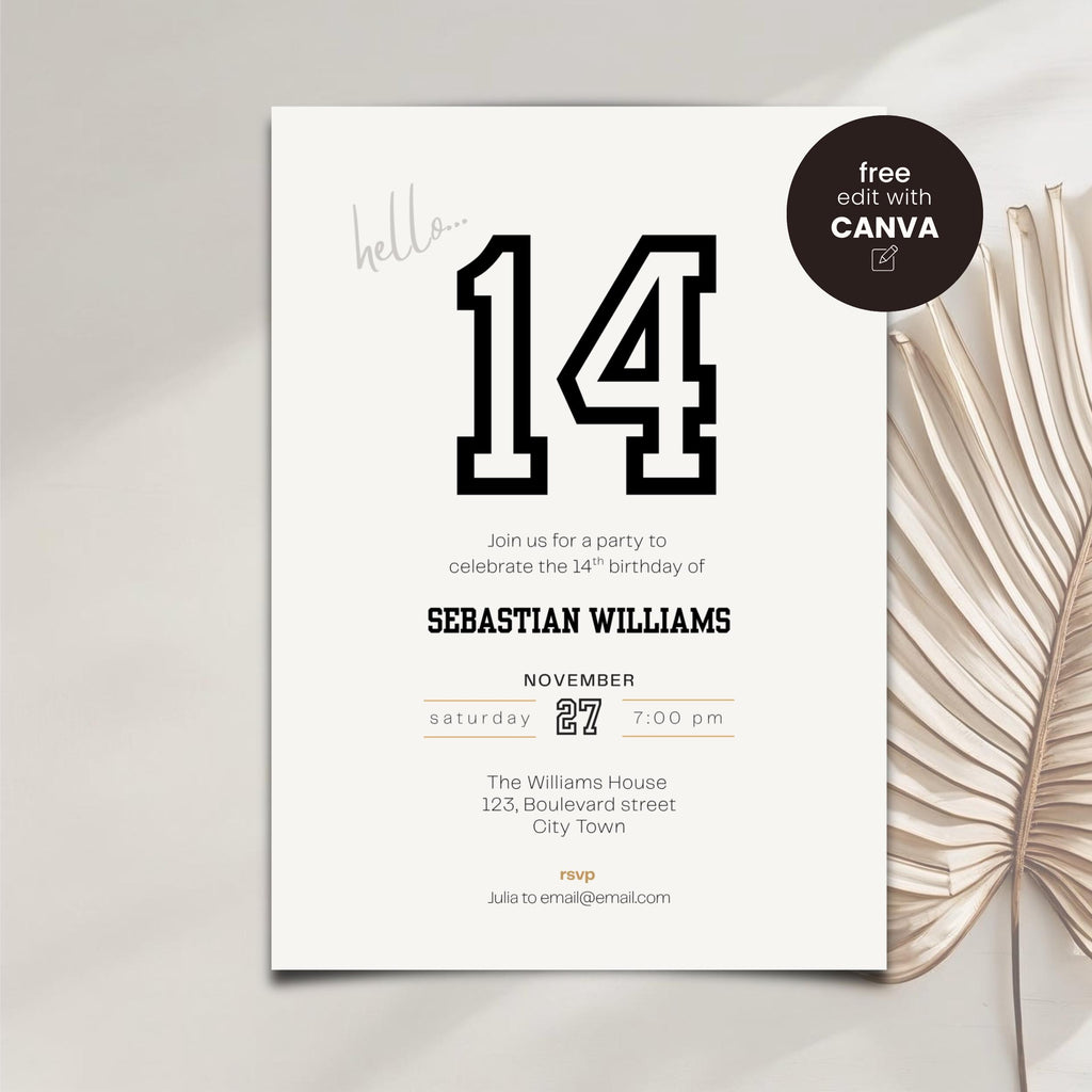 Minimal Sporty 14th Birthday Invitation