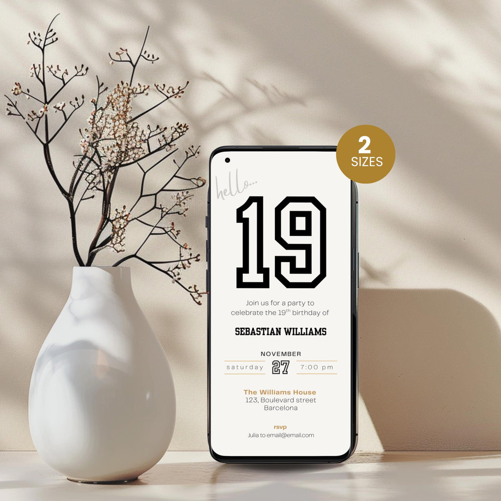 Beige Sports 19th Birthday Invitation Template