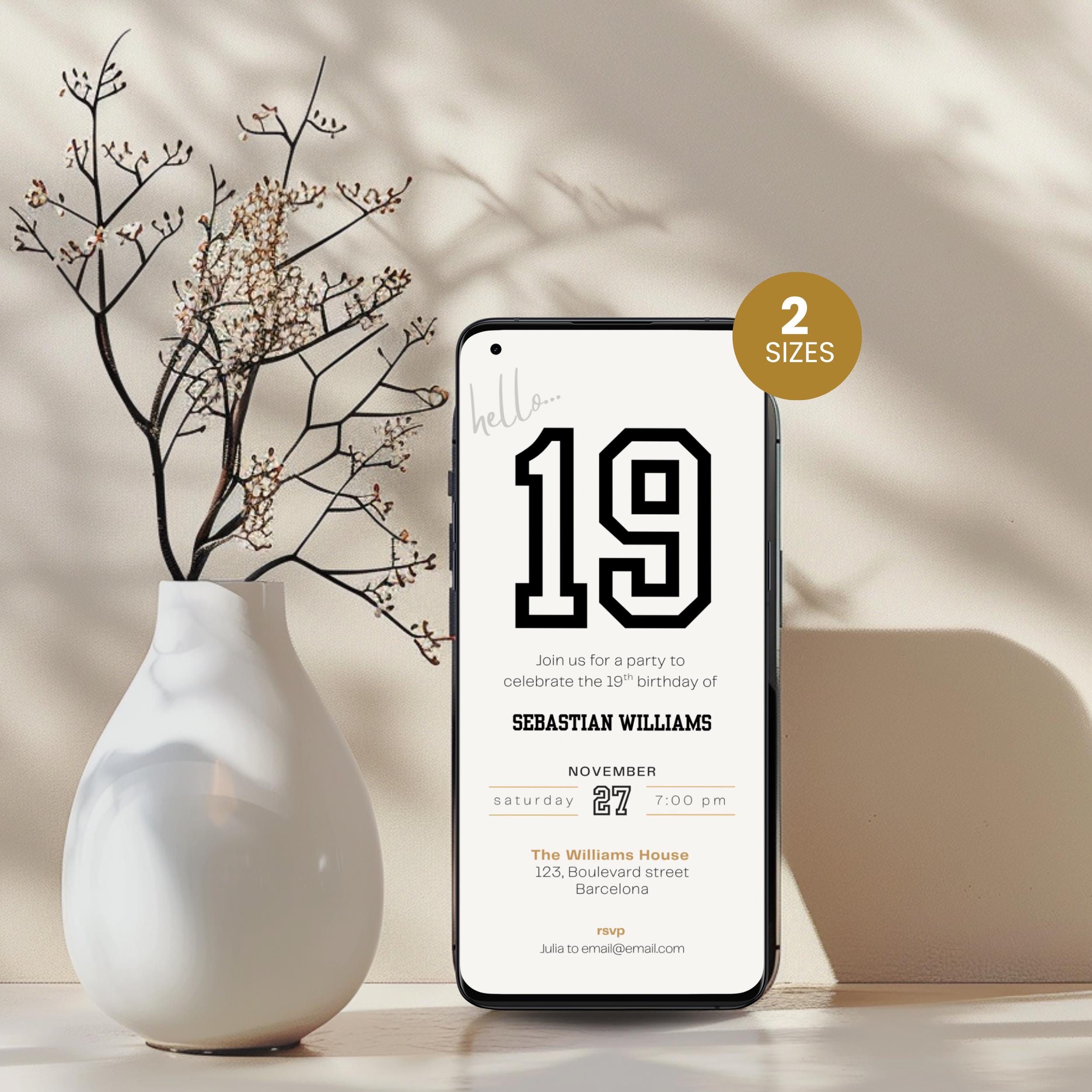 Beige Sports 19th Birthday Invitation Template