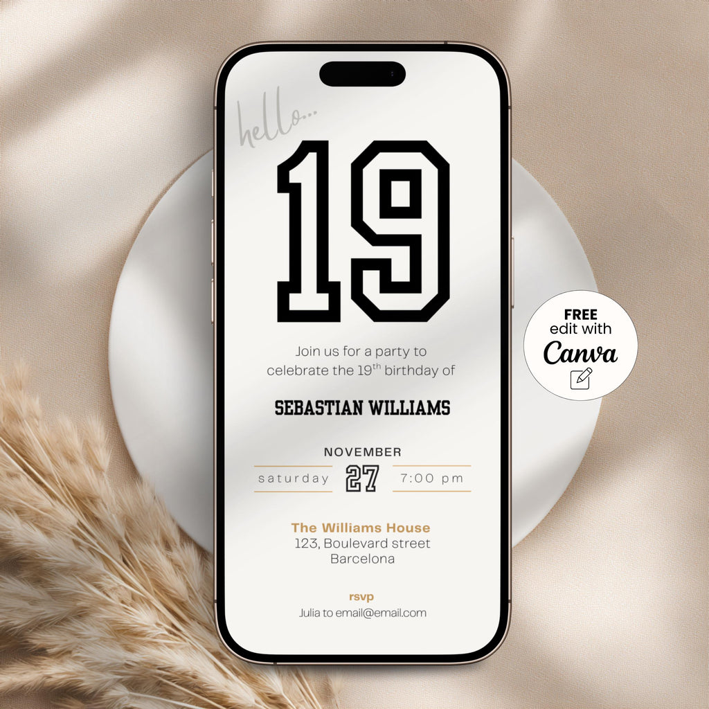 Beige Sports 19th Birthday Invitation Template
