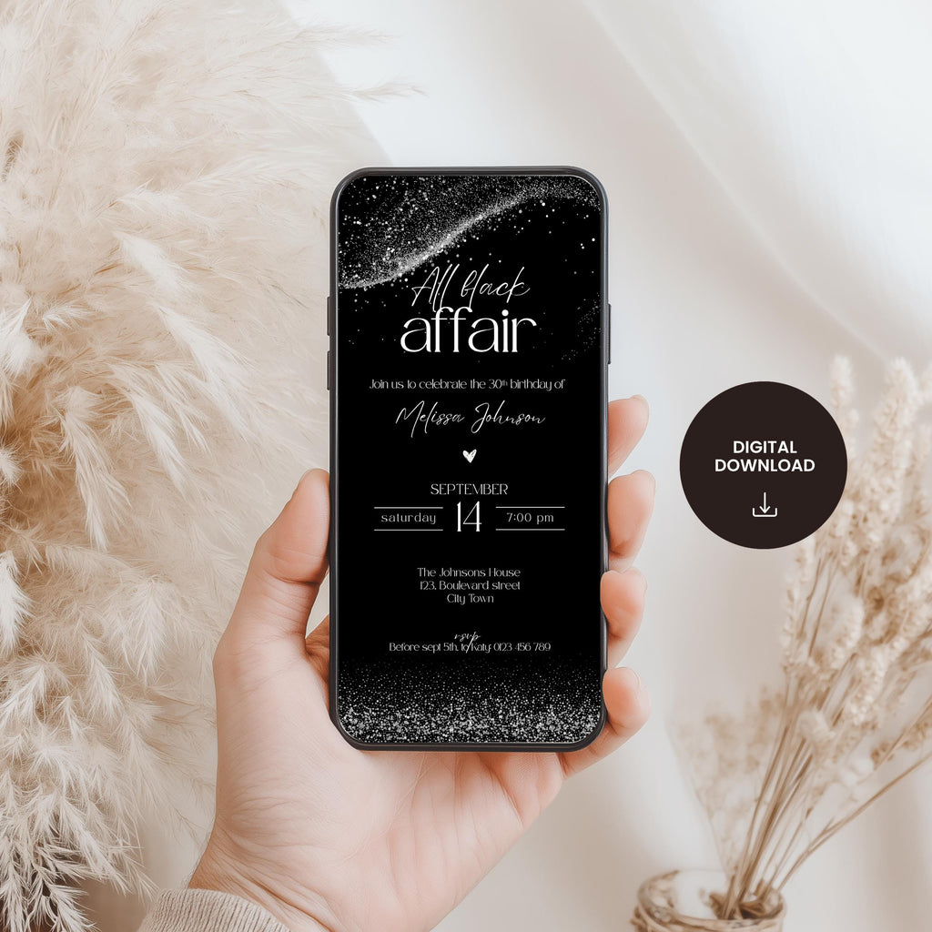 Chic All Black Affair Adult Birthday Invitation