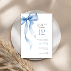 Blue Bow Watercolor 12th Birthday Invitation