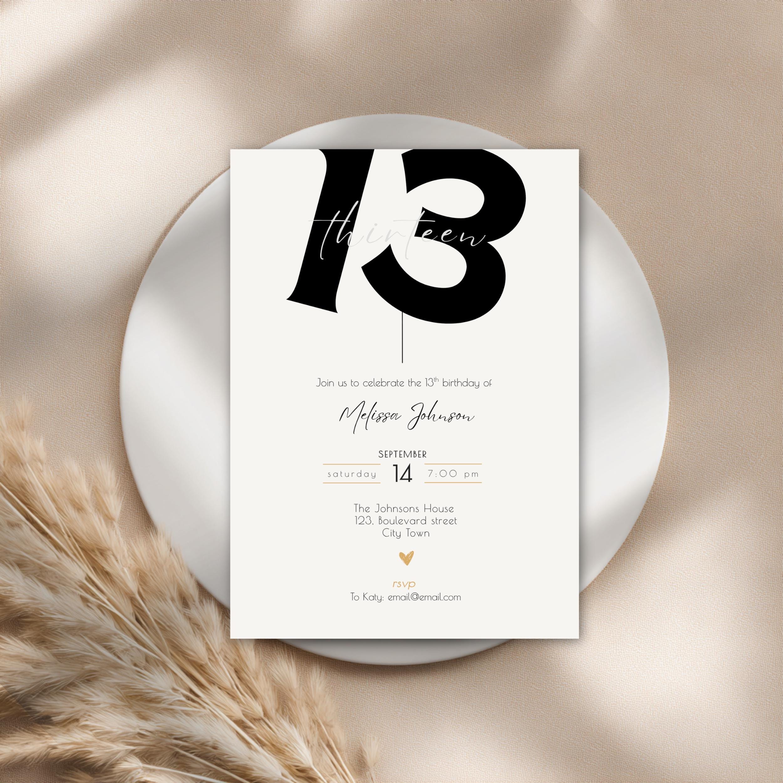 Minimal Bold 13th Birthday Invitation