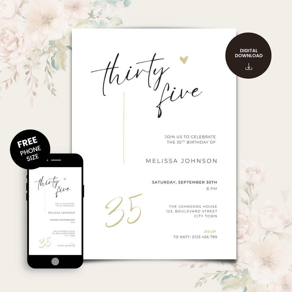 Modern Elegant 35th Birthday Invitation