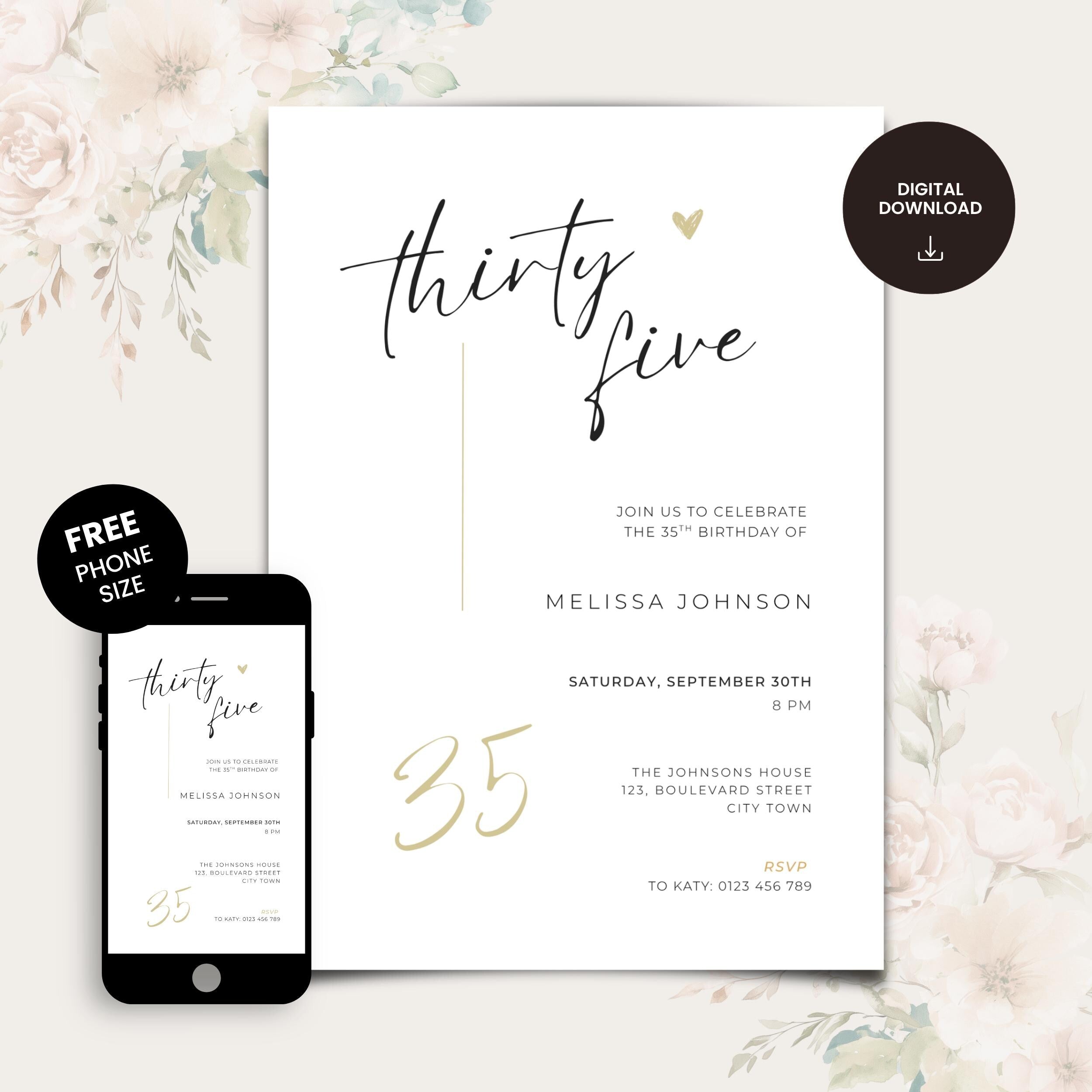 Modern Elegant 35th Birthday Invitation