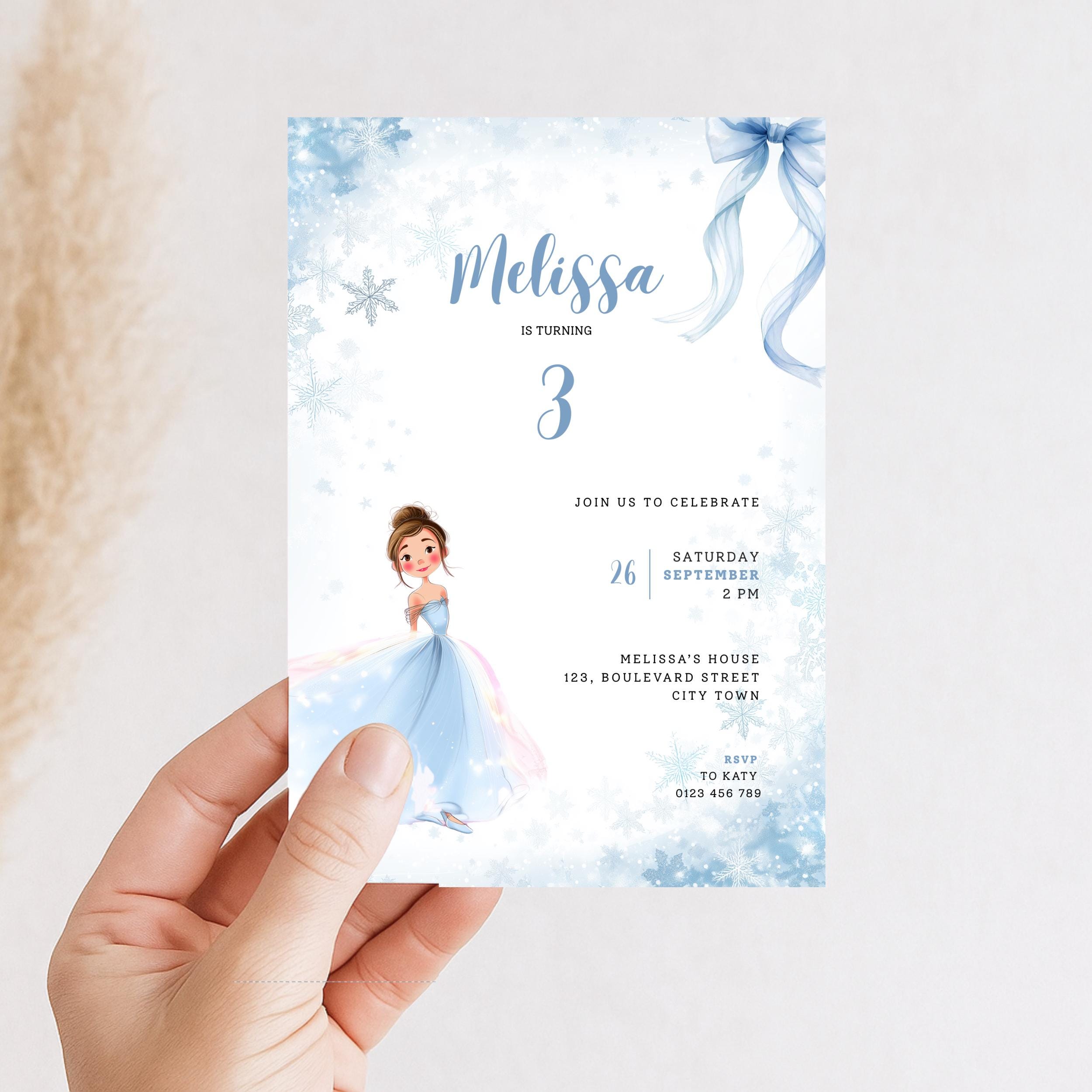 Blue Fairy 3rd Birthday Invitation Template Girls