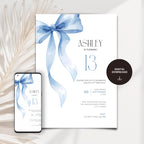 Blue Bow 13th Birthday Invitation Girls